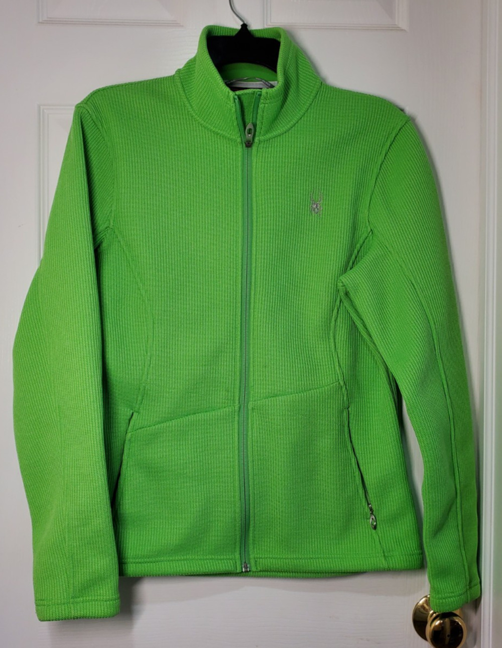 Spyder Core Sweater Mens Large Green Full Zip Jacket Waffle Knit